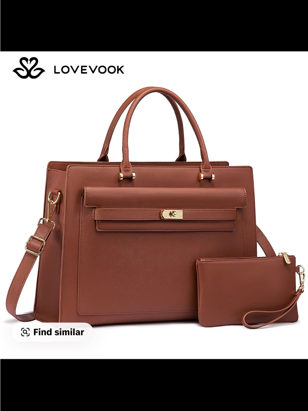 Brown Structured Tote Bag with Wristlet